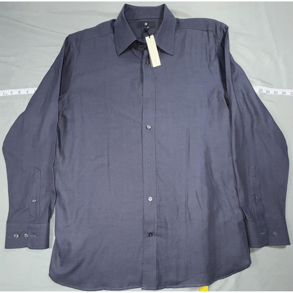 BR Dress Shirt Mens Large Blue Herringbone Tailored Slim Fit Long Sleeve Twill‎